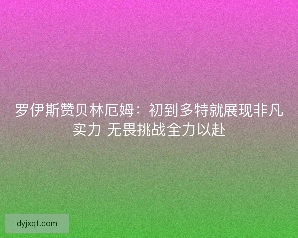 罗伊斯赞贝林厄姆：初到多特就展现非凡实力 无畏挑战全力以赴